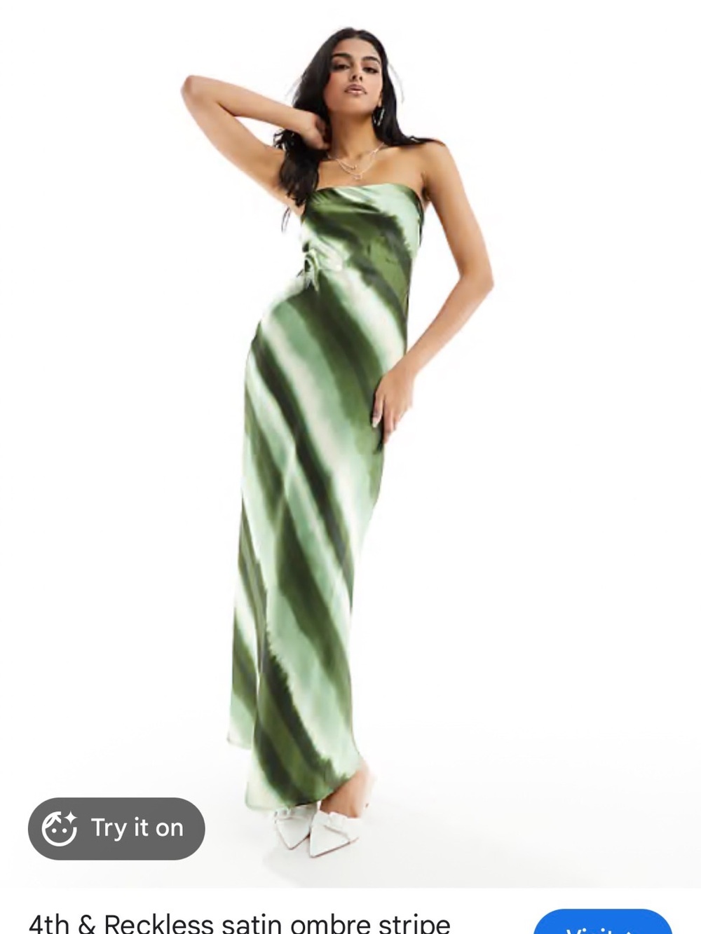 Strapless Green Ombre Satin Maxi Dress